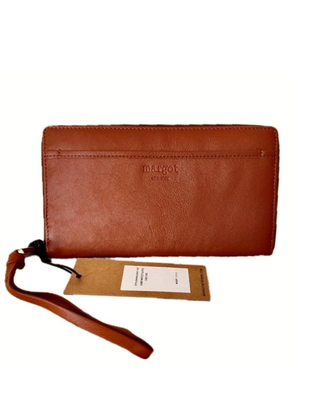 Margot New York Patty Envelope Brown Leather Wallet Wristlet  NEW